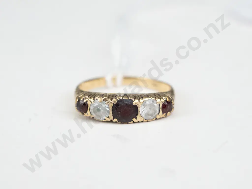 gold ring with cz stones & garnets Image 1++