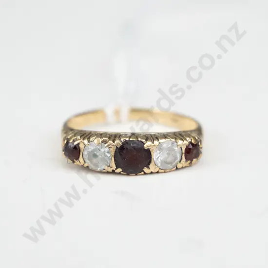 gold ring with cz stones & garnets