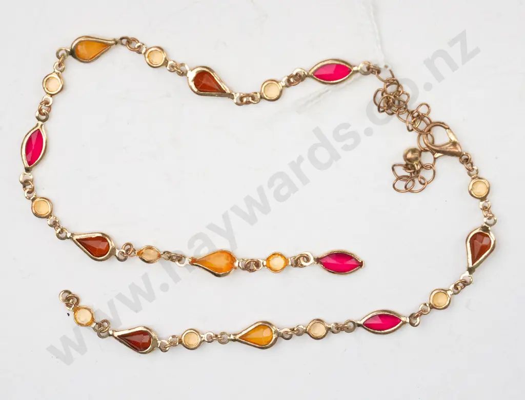 Gold necklace with red/orange droplet shapes, damaged Image 1++
