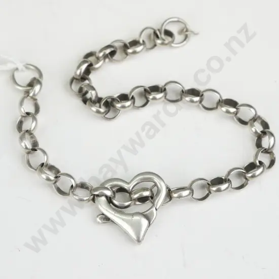 Silver braclet with heart shaped clasp