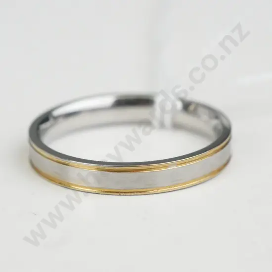 Silver wedding band ring with gold outline