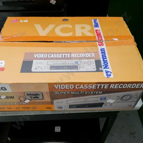 Boxed retro LG video cassette recorder.