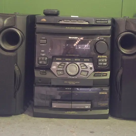 Sharp stereo with tape cassette, 2 speakers, CD player