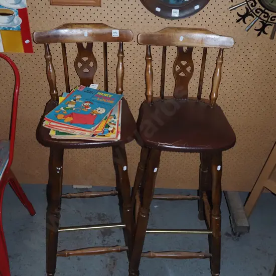 2x vinyl upholstered splat back wooden bar stools