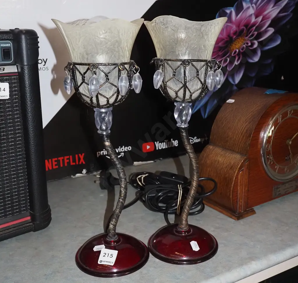 pair of matching  metal and glass table lamps H350 Image 1++