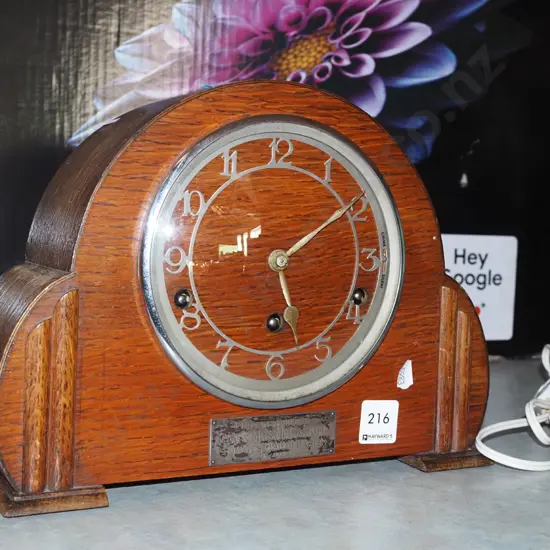 wood cased presentation mantle clock - no key