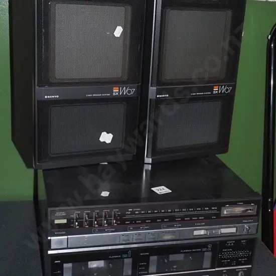 Sanyo stereo system; twin cassette, radio