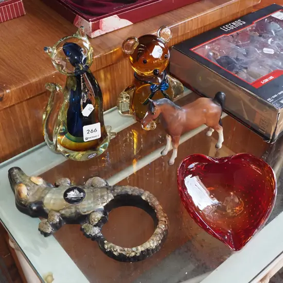 glass bowl, souvenir crocodile, figurines etc Tallest H200