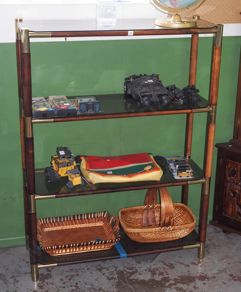 brass wood and smoked glass shelves H1350 W1000 D350 Image 1++