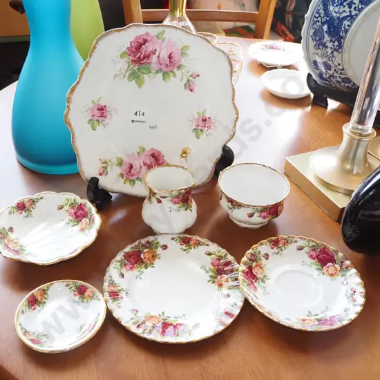 Royal Albert old country rose jug, creamer, sugar, American beauty plate etc