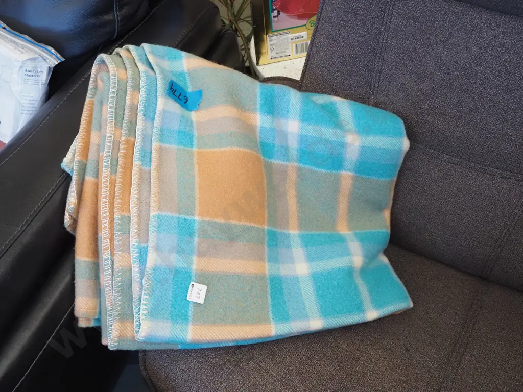 blue checked woollen blanket Image 1++