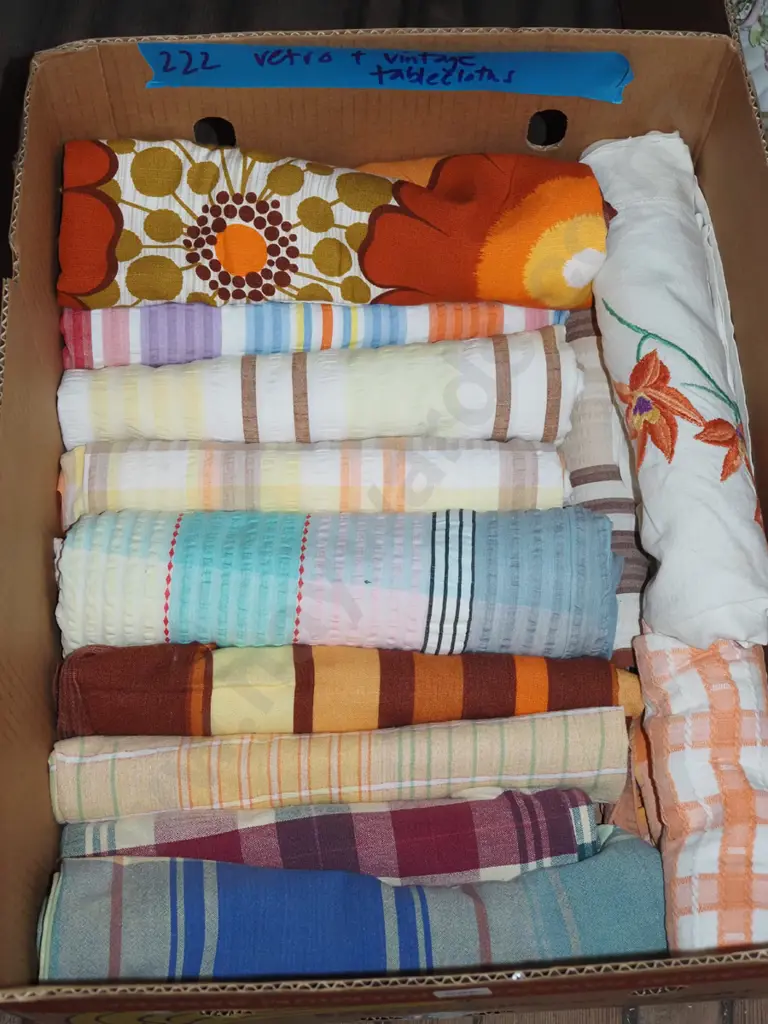 box of retro tablecloths Image 1++