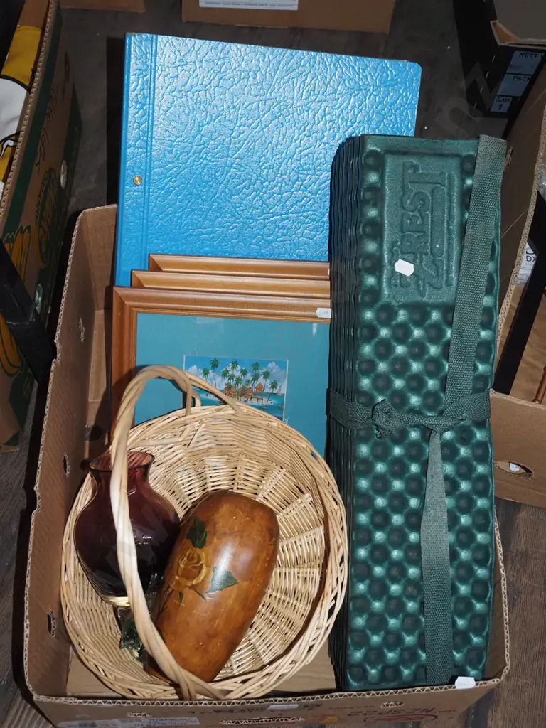 box; yoga mat, cane basket, prints etc Image 1++