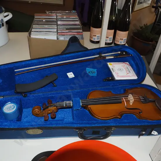 Stentor cased child's (half size?) violin with bow, chin rest, rosin