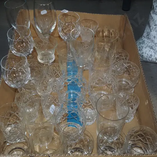 box; glass ware, crystal tumblers etc
