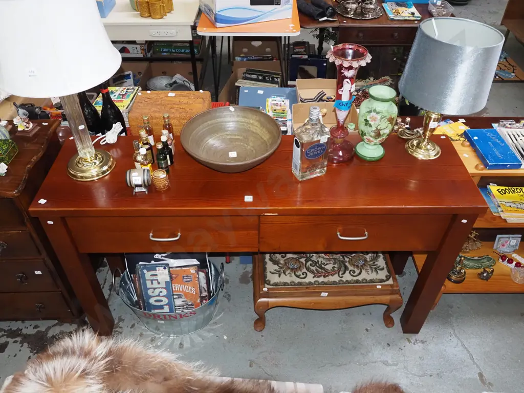 cedar and pine 2 drawer hall table - some damage to edge of top H800 W450 D400 Image 1++