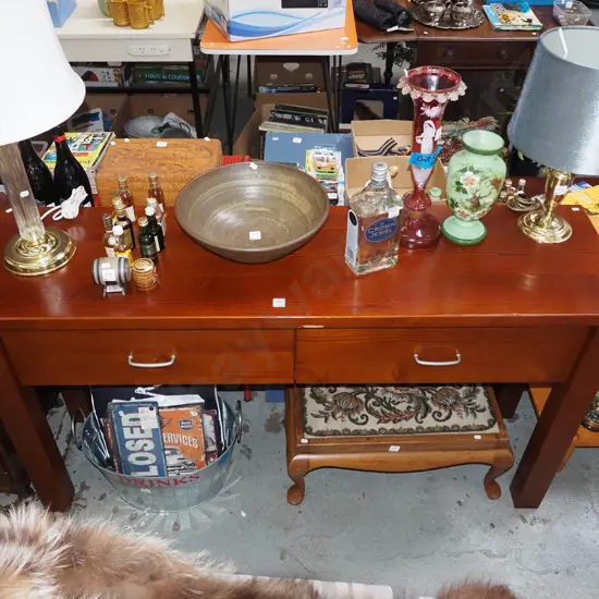 cedar and pine 2 drawer hall table - some damage to edge of top H800 W450 D400