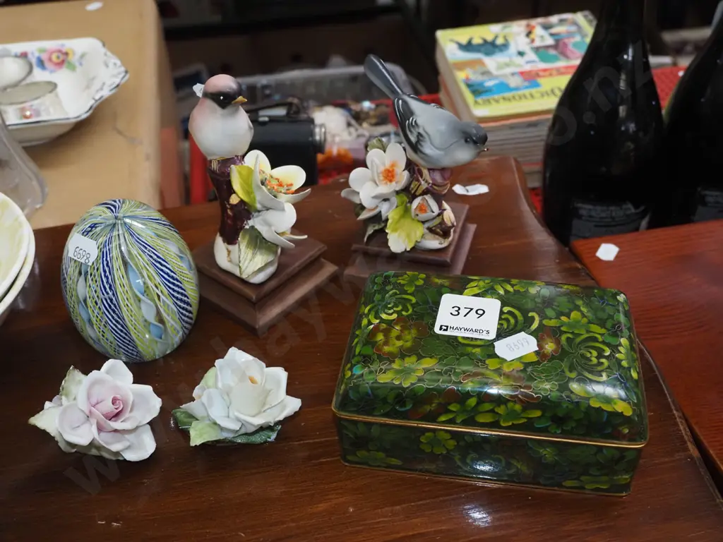 2x ceramic floral sprays, paperweight, cloisonne trinket box etc Image 1++