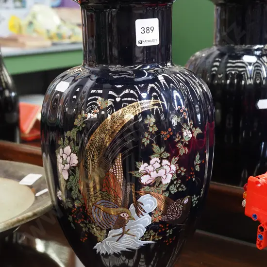colbalt blue vase with pheasant images H320