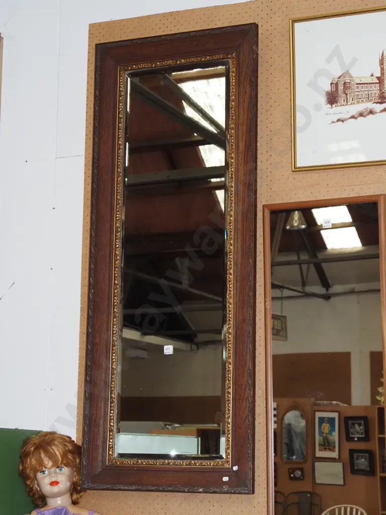 large oak framed bevelled edge wall mirror H1390 Image 1++