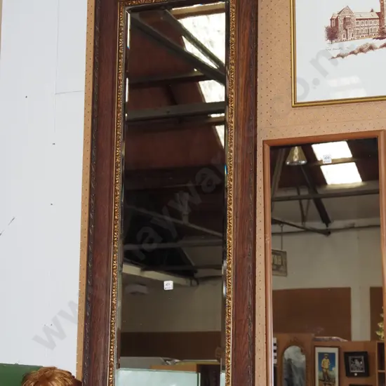 large oak framed bevelled edge wall mirror H1390