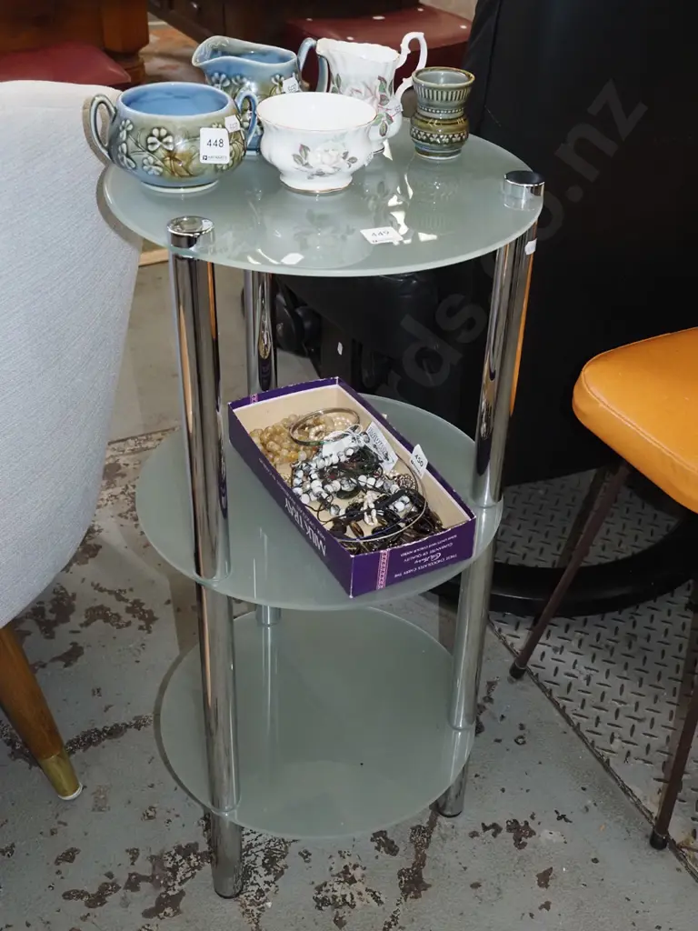 chrome and glass cylindrical bathroom shelves H765 Diam350 Image 1++