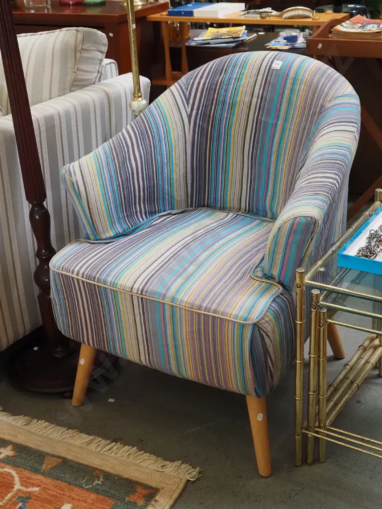 striped upholstered tub chair - marks to upholstery Image 1++