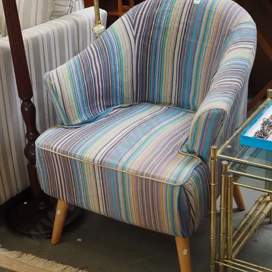 striped upholstered tub chair - marks to upholstery