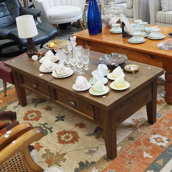 solid pine coffee table with pull through drawers H455 W1200 