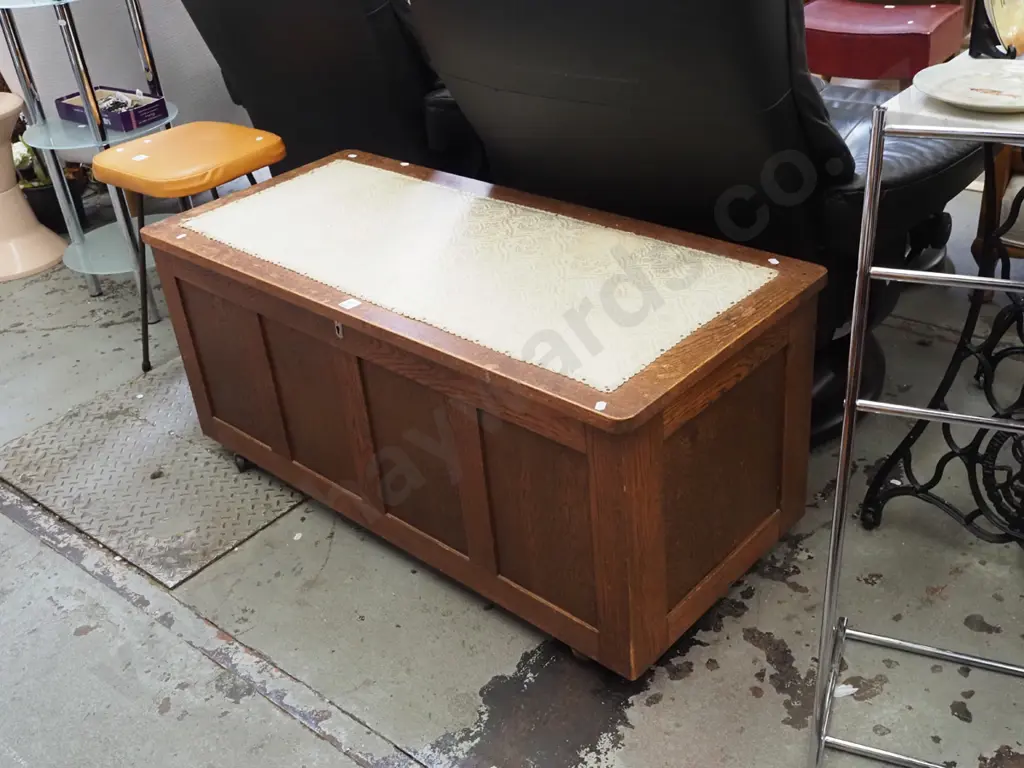 deco oak upholstered blanket box Image 1++