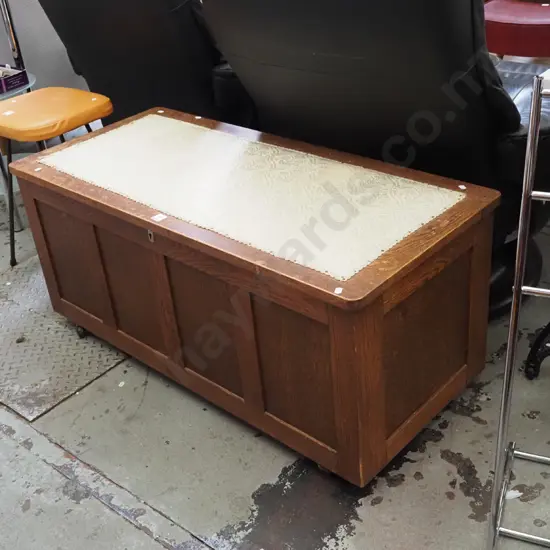 deco oak upholstered blanket box