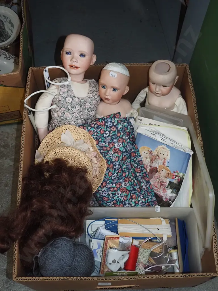 box; part porcelain display dolls, craft supplies etc Image 1++
