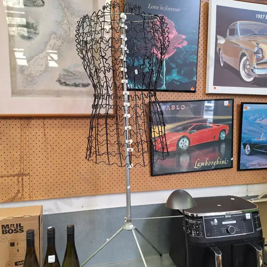vintage wire dress form on stand