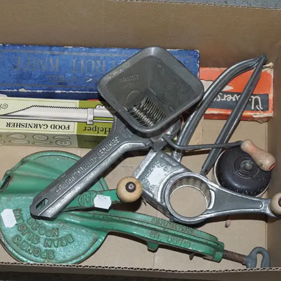 box; bean slicer, mouli, cheese grater etc
