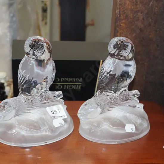 2x glass owls H150