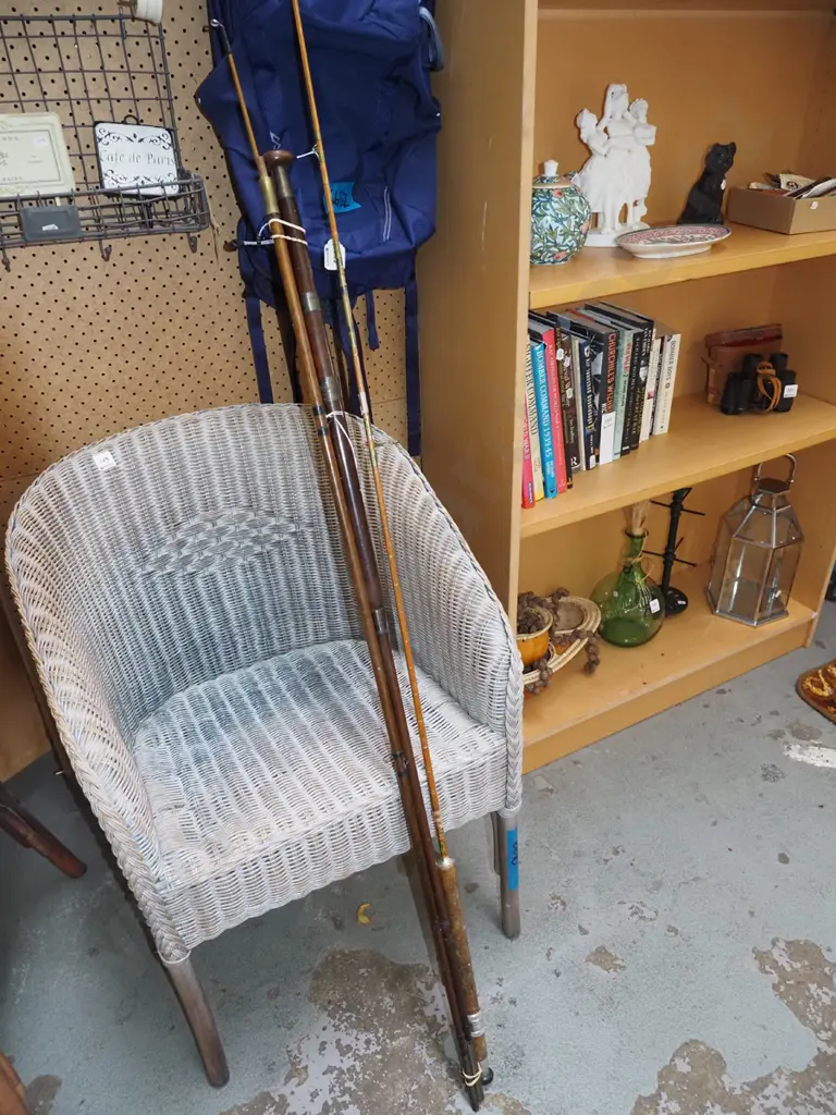 1x split cane fishing rod, 1x other vintage mismatched fishing rod Image 1++