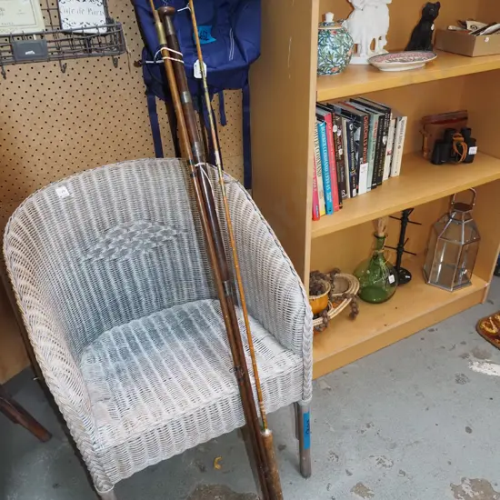 1x split cane fishing rod, 1x other vintage mismatched fishing rod