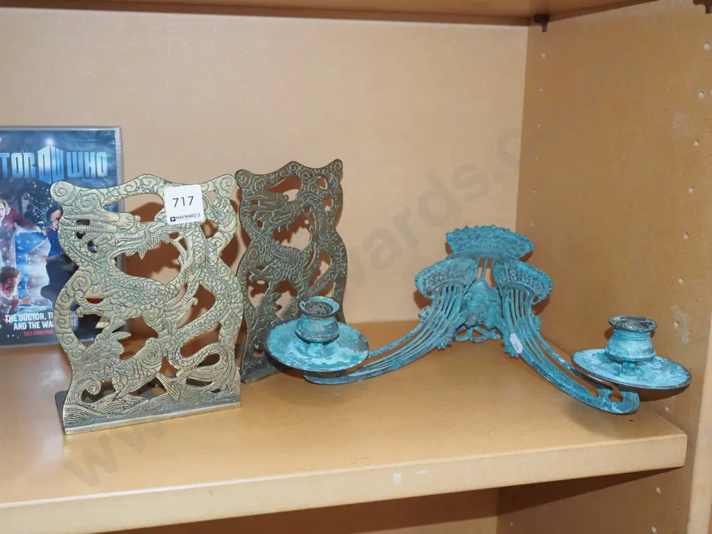 copper wall mounted candle scones, brass bookends Image 1++