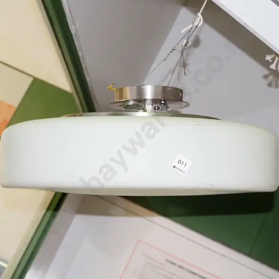 large white circular glass hanging light fitting - needs a clean Diam500