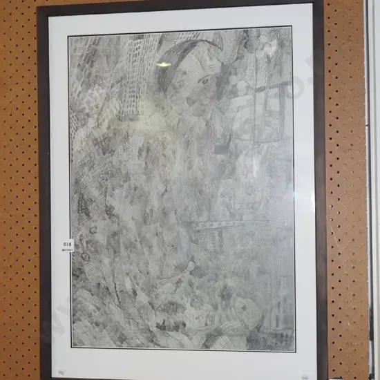 framed detailed pencil drawing