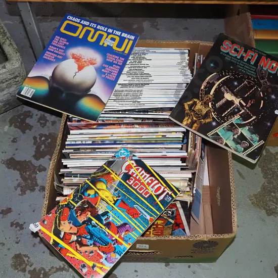 box of old sci-fi magazines