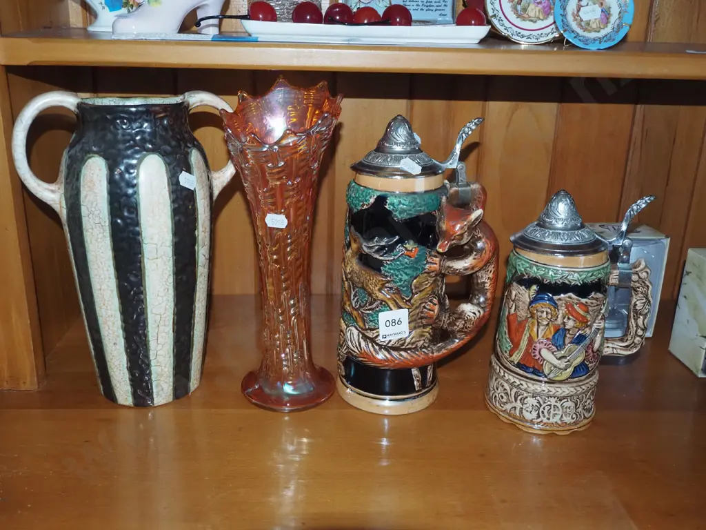 ceramic vase, amber glass vase, 2x musical lidded beer stein Vase H260 Image 1++