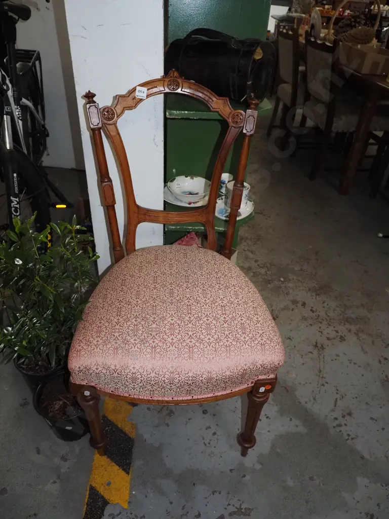 Victorian turned leg carved and upholstered chair  Image 1++