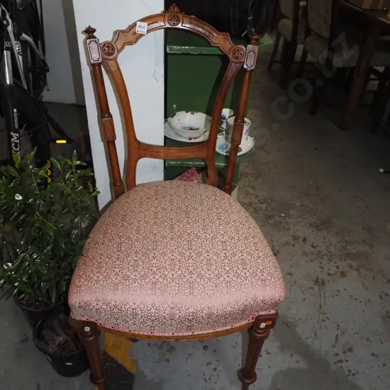 Victorian turned leg carved and upholstered chair 