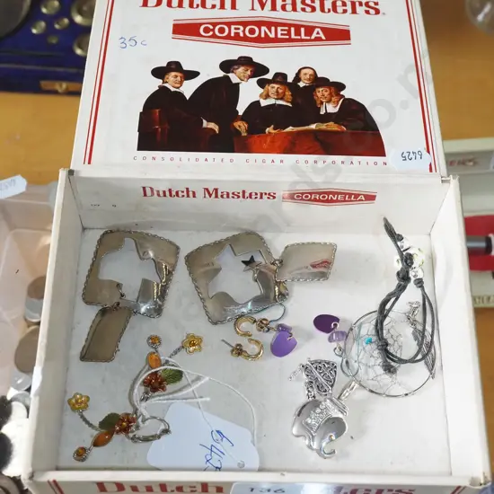 tray; assorted earrings, pendants, bracelet