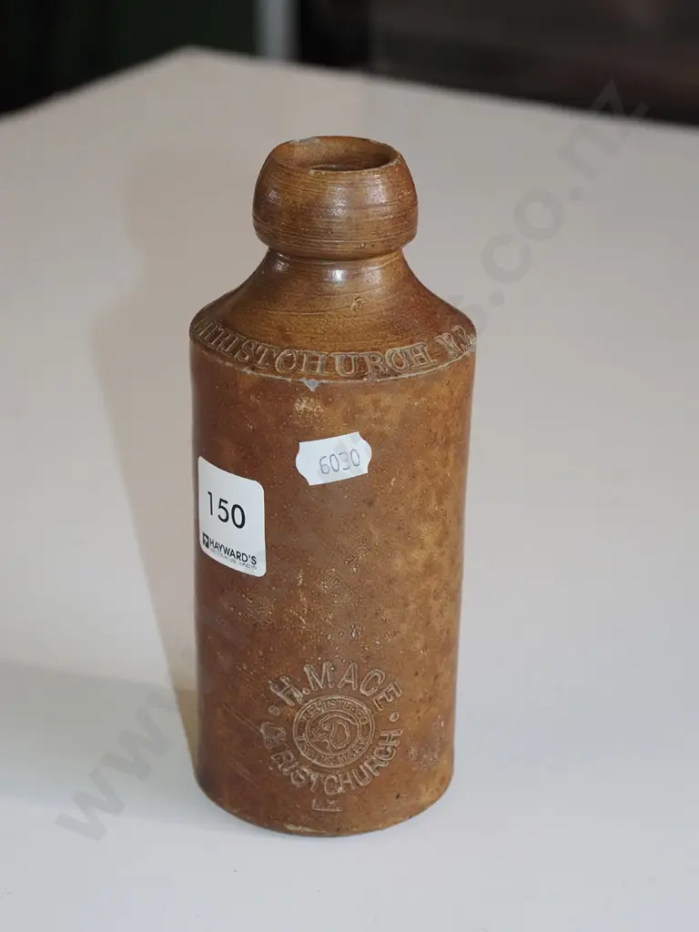pottery; H.Mace Co Christchurch stoneware bottle (chips to rim) H180 Image 1++