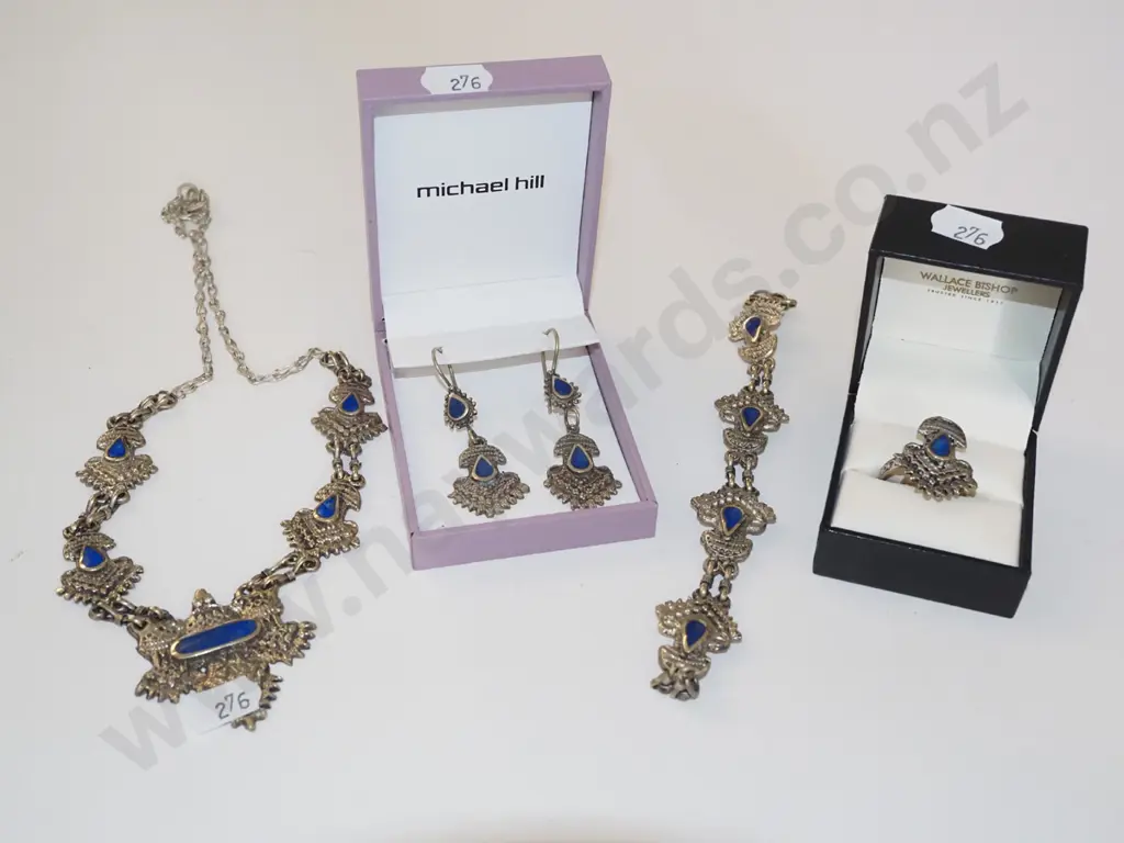 blue stone & silver necklace and earing set - no stamps Image 1++