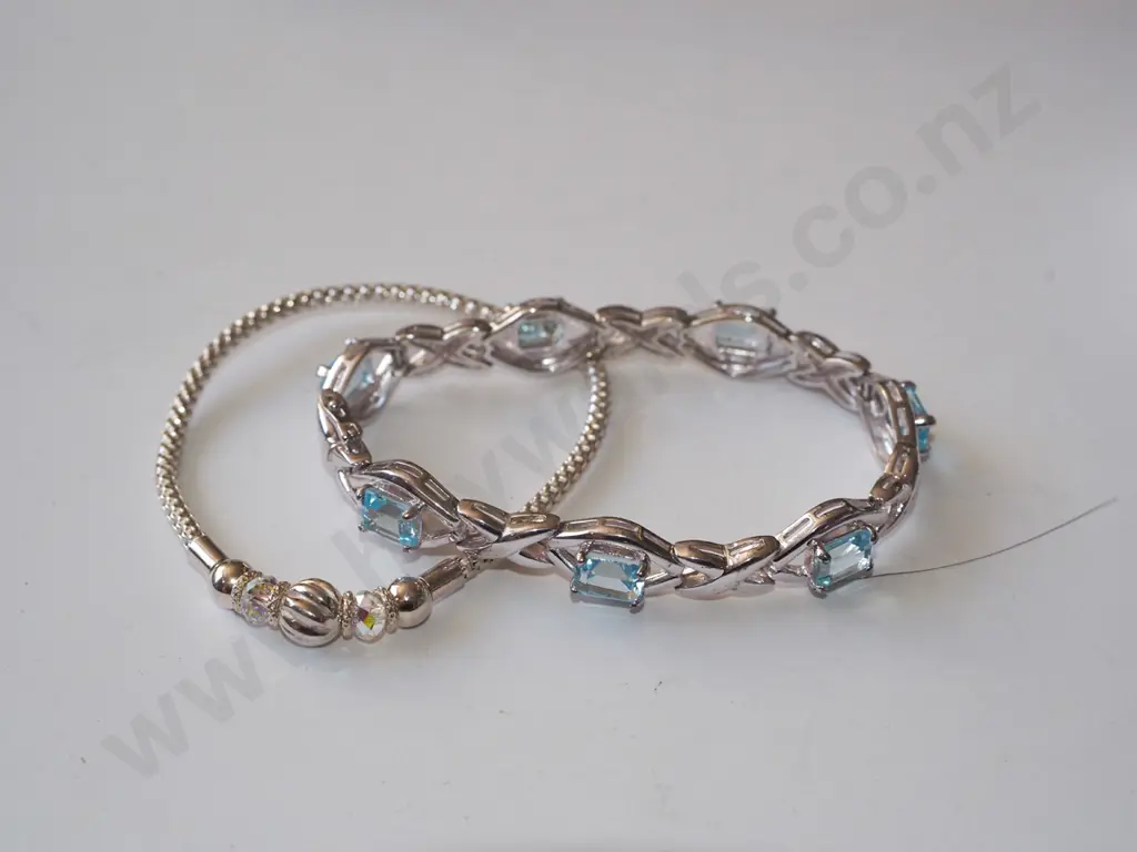 1x  sterling silver and crystal bracelet, 1x sterling silver and blue stone bracelet Image 1++