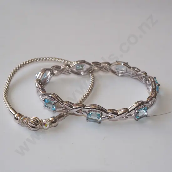 1x  sterling silver and crystal bracelet, 1x sterling silver and blue stone bracelet