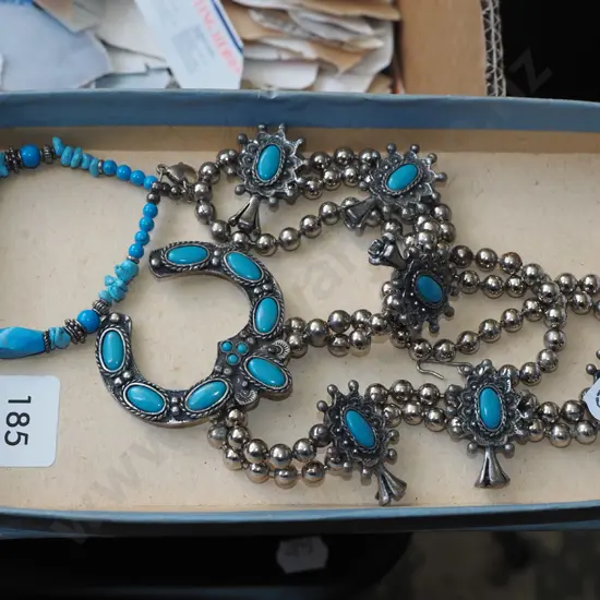 sterling silver & turquoise bracelet, faux turquoise & silver Naja necklace